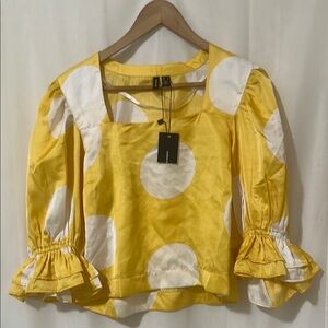 NWT Vero Moda Yellow White Polka Dot Crop Shirt
